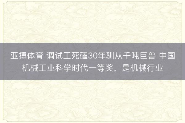 亚搏体育 调试工死磕30年驯从千吨巨兽 中国机械工业科学时代一等奖,是机械行业