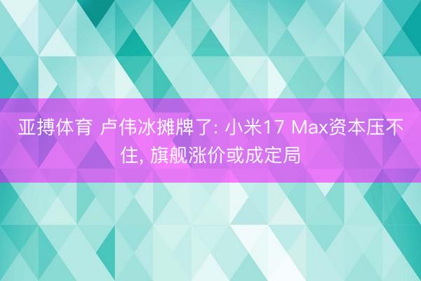 亚搏体育 卢伟冰摊牌了: 小米17 Max资本压不住, 旗舰涨价或成定局