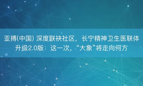 亚搏(中国) 深度联袂社区，长宁精神卫生医联体升级2.0版：这一次，“大象”将走向何方