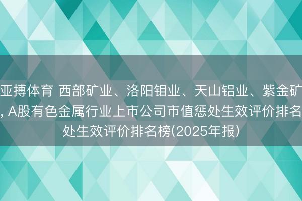 亚搏体育 西部矿业、洛阳钼业、天山铝业、紫金矿业、山金国外， A股有色金属行业上市公司市值惩处生效评价排名榜(2025年报)