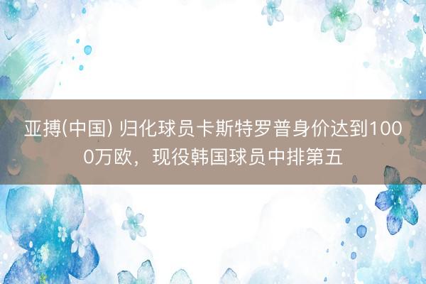 亚搏(中国) 归化球员卡斯特罗普身价达到1000万欧，现役韩国球员中排第五
