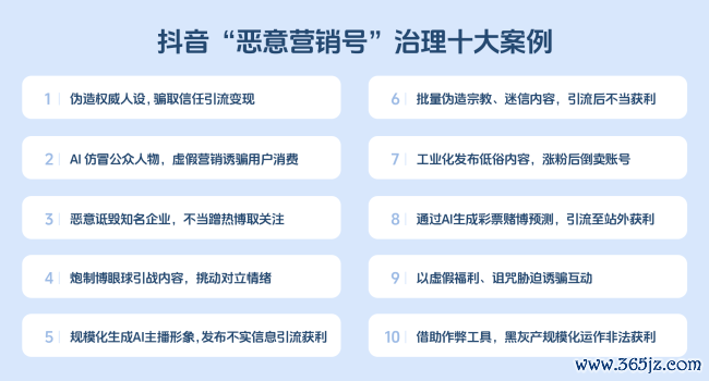 （抖音公布“坏心营销号”治理十大案例。陆续案例波及以上典型违章欢叫）